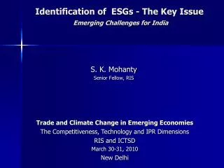 Identification of ESGs - The Key Issue Emerging Challenges for India