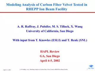 Modeling Analysis of Carbon Fiber Velvet Tested in RHEPP Ion Beam Facility