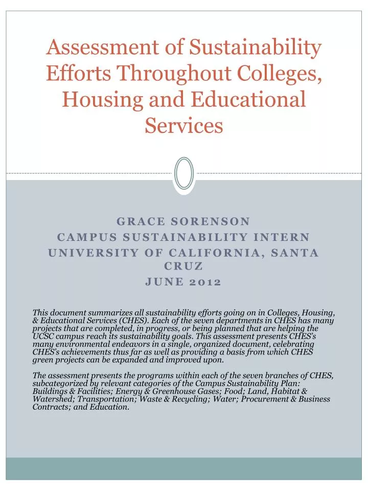 assessment of sustainability efforts throughout colleges housing and educational services