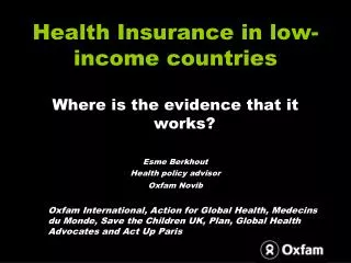 Health Insurance in low-income countries