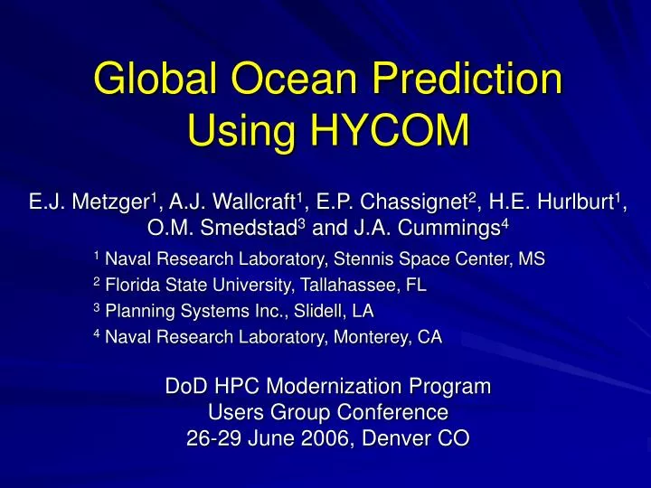 global ocean prediction using hycom