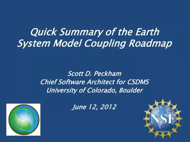 quick summary of the earth system model coupling roadmap