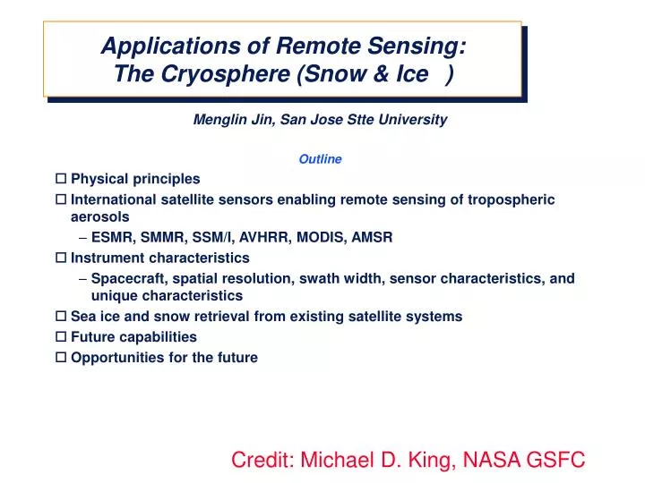 applications of remote sensing the cryosphere snow ice