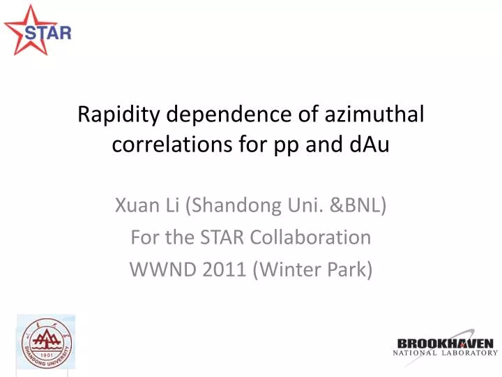 rapidity dependence of azimuthal correlations for pp and dau