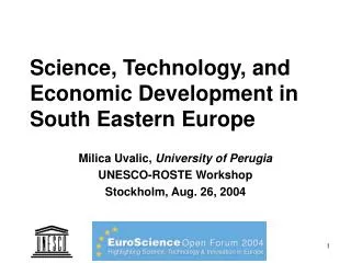 Science, Technology, and Economic Development in South Eastern Europe