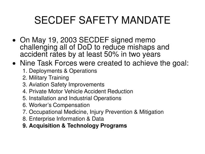 secdef safety mandate