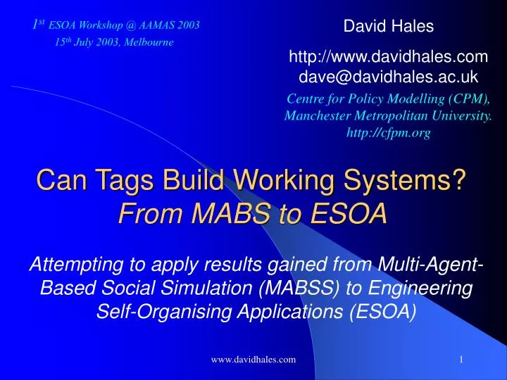can tags build working systems from mabs to esoa