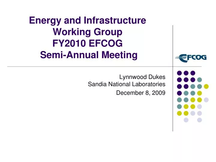 energy and infrastructure working group fy2010 efcog semi annual meeting