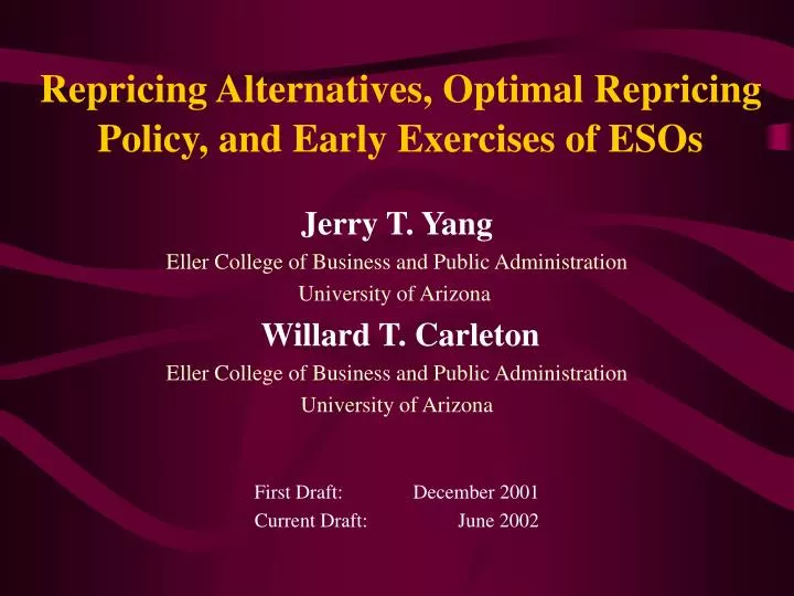 repricing alternatives optimal repricing policy and early exercises of esos