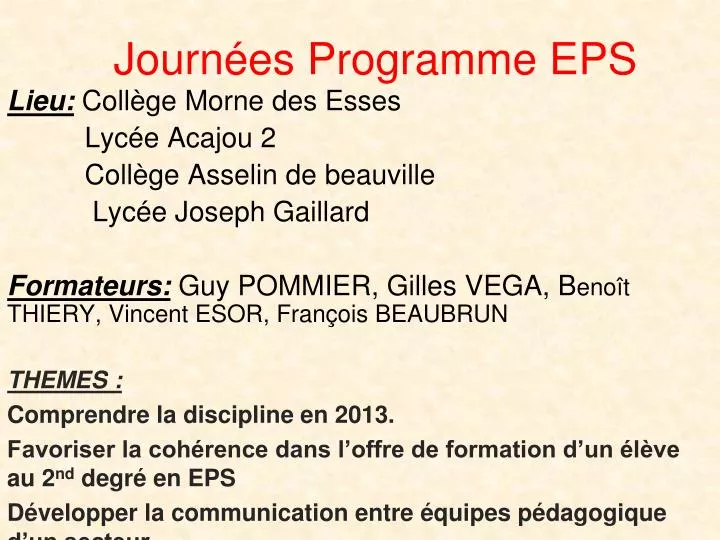 journ es programme eps