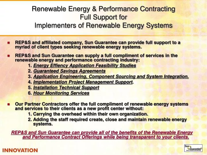 renewable energy performance contracting full support for implementers of renewable energy systems