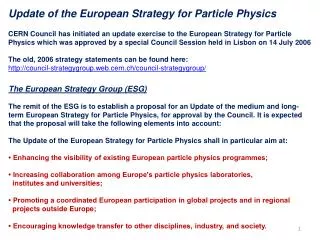 The European Strategy Group (ESG)