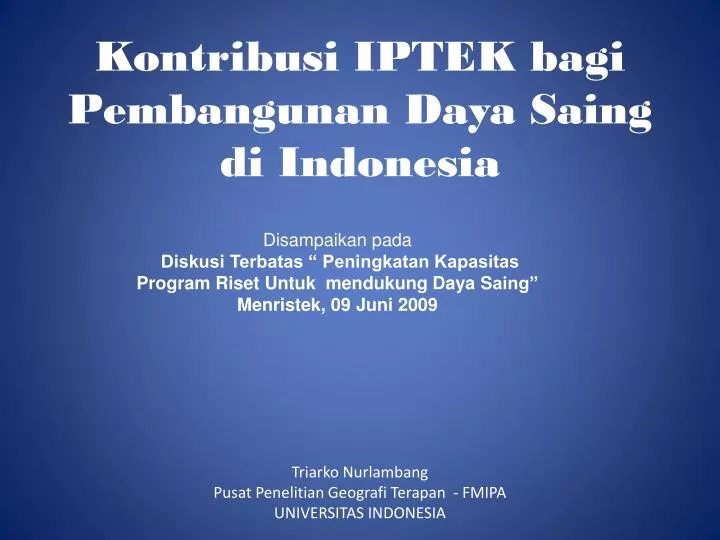 kontribusi iptek bagi pembangunan daya saing di indonesia