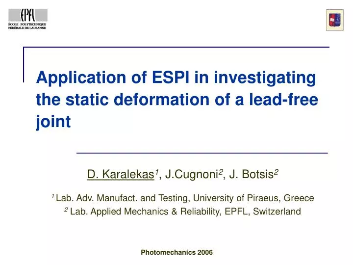 application of espi in investigating the static deformation of a lead free joint