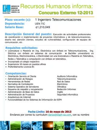recursos humanos informa concurso externo 12 2013