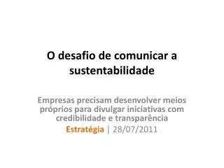 o desafio de comunicar a sustentabilidade