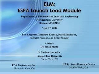 ELM: ESPA Launch Load Module