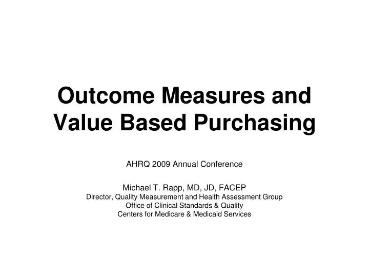 outcome measures and value based purchasing
