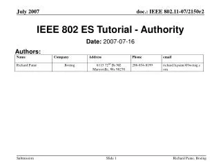 IEEE 802 ES Tutorial - Authority