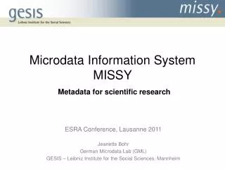 Microdata Information System MISSY Metadata for scientific research
