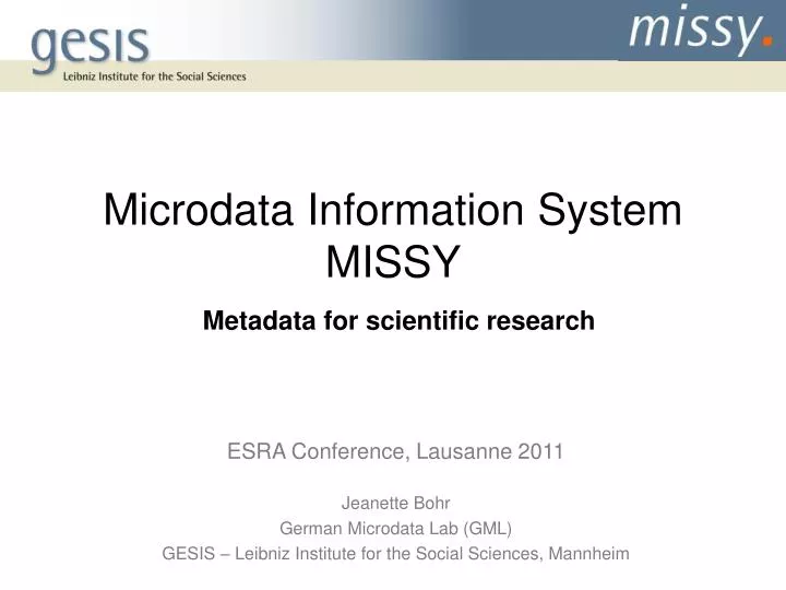 microdata information system missy metadata for scientific research