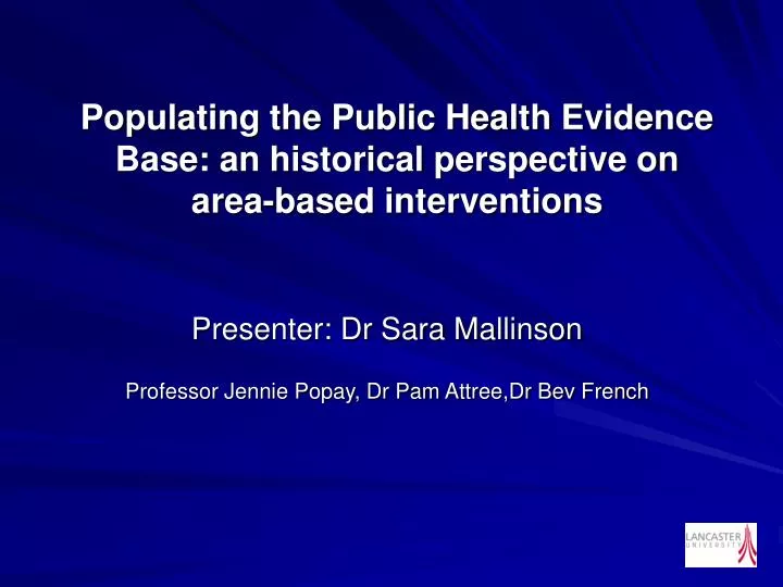 populating the public health evidence base an historical perspective on area based interventions