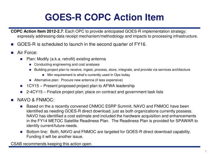 goes r copc action item