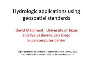 Hydrologic applications using geospatial standards