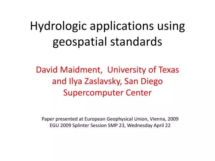 hydrologic applications using geospatial standards