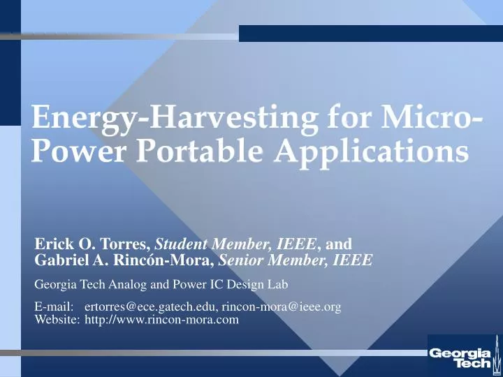energy harvesting for micro power portable applications