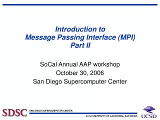 Introduction to Message Passing Interface (MPI) Part II