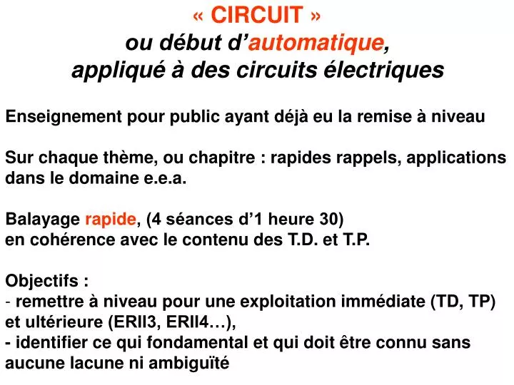 circuit ou d but d automatique appliqu des circuits lectriques