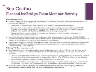 Bea Csatho Planned IceBridge Team Member Activity