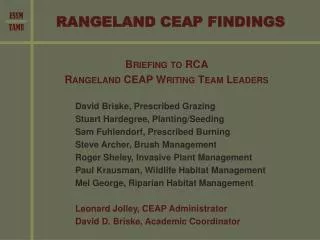 RANGELAND CEAP FINDINGS