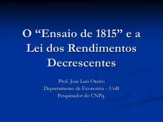 o ensaio de 1815 e a lei dos rendimentos decrescentes