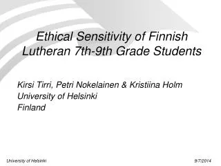 Ethical Sensitivity of Finnish Lutheran 7th-9th Grade Students
