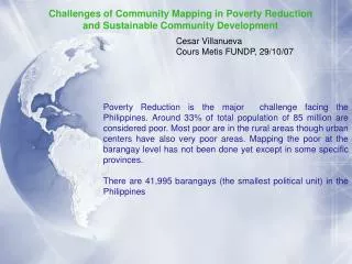 Challenges of Community Mapping in Poverty Reduction and Sustainable Community Development