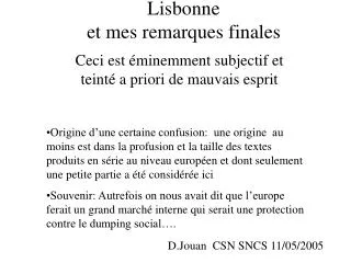 lisbonne et mes remarques finales