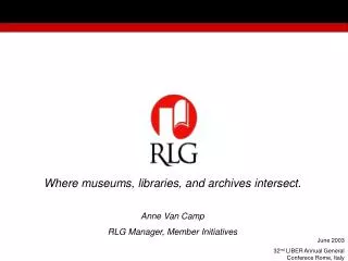 Where museums, libraries, and archives intersect. Anne Van Camp RLG Manager, Member Initiatives
