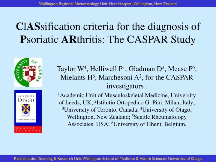 c l as sification criteria for the diagnosis of p soriatic ar thritis the caspar study