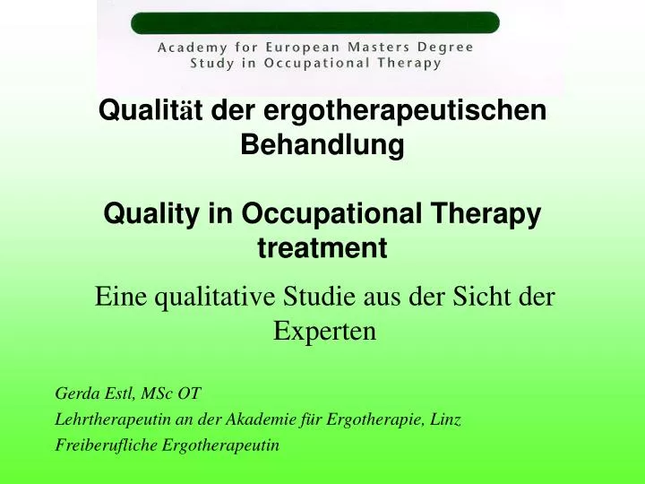 qualit t der ergotherapeutischen behandlung quality in occupational therapy treatment