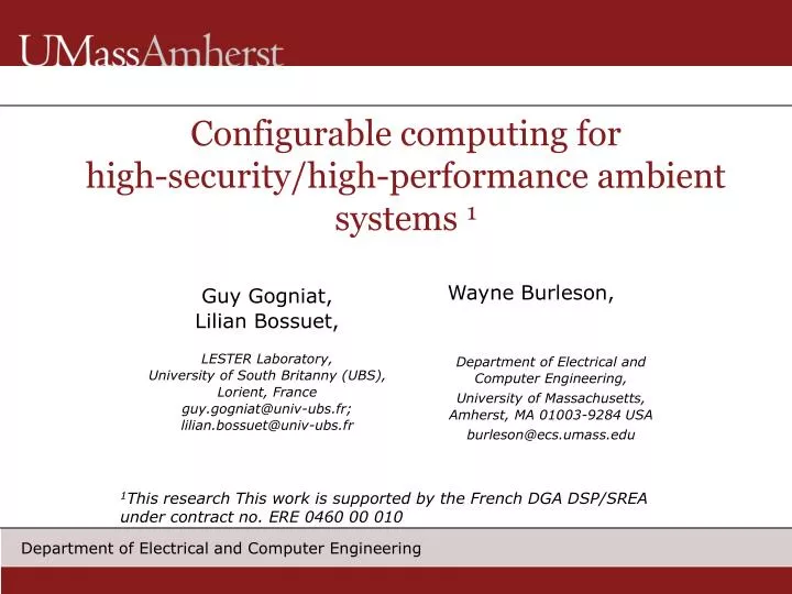 configurable computing for high security high performance ambient systems 1
