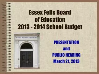 Essex Fells Board of Education 2013 - 2014 School Budget