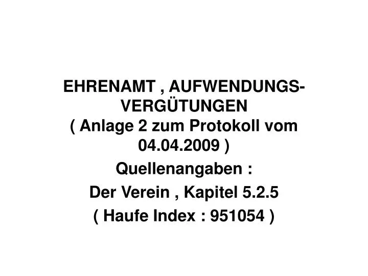 ehrenamt aufwendungs verg tungen anlage 2 zum protokoll vom 04 04 2009