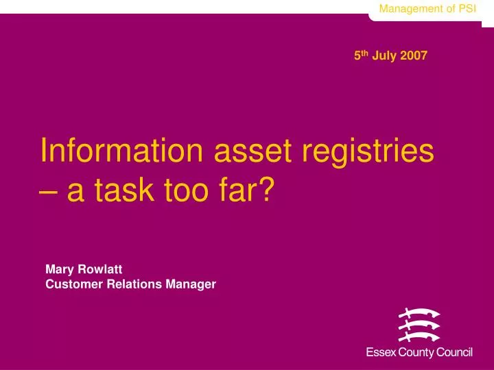 information asset registries a task too far