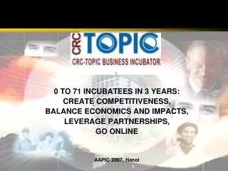 0 TO 71 INCUBATEES IN 3 YEARS: CREATE COMPETITIVENESS, BALANCE ECONOMICS AND IMPACTS,
