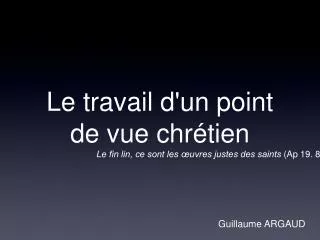 le travail d un point de vue chr tien