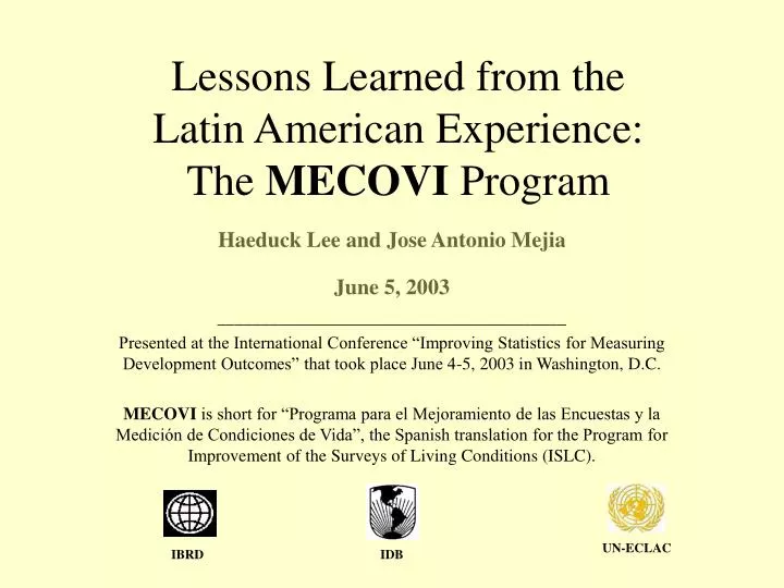 lessons learned from the latin american experience the mecovi program
