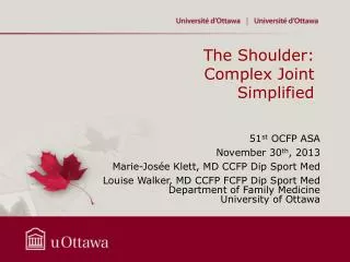 The Shoulder: Complex Joint Simplified