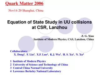 Equation of State Study in UU collisions at CSR, Lanzhou